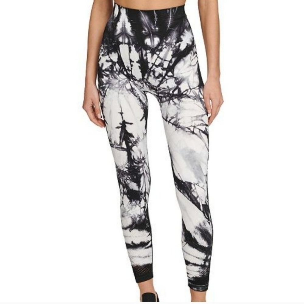 DKNY Sport High Rise Black and White Tie Dye Leggings XS/S Groovy Retro